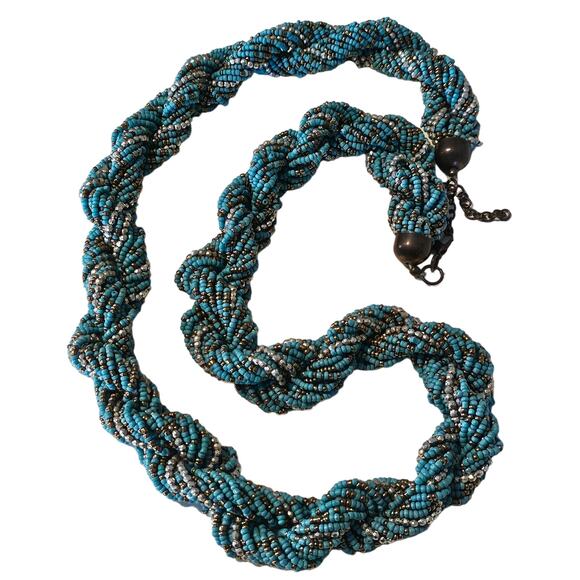 Multistrand Turquoise Beaded Necklace - Chunky Twist Design - Picture 1 of 6